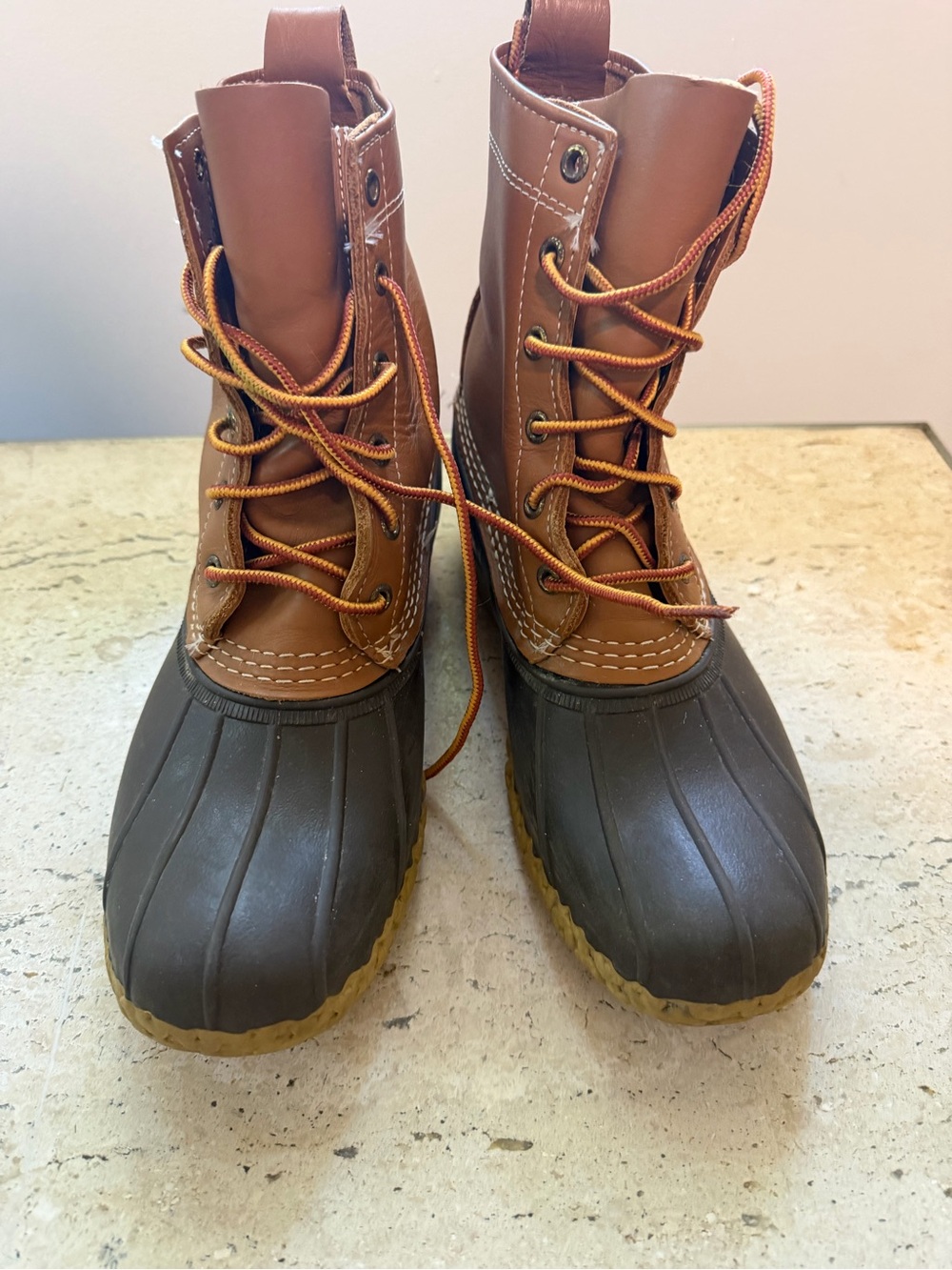 L.L. Bean, Bean Boot Tan and Brown Leather and Rubber Duck Boot Women’s Size 9M